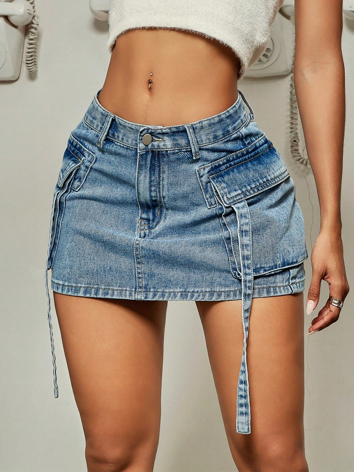 Flap Pocket Denim Skirt