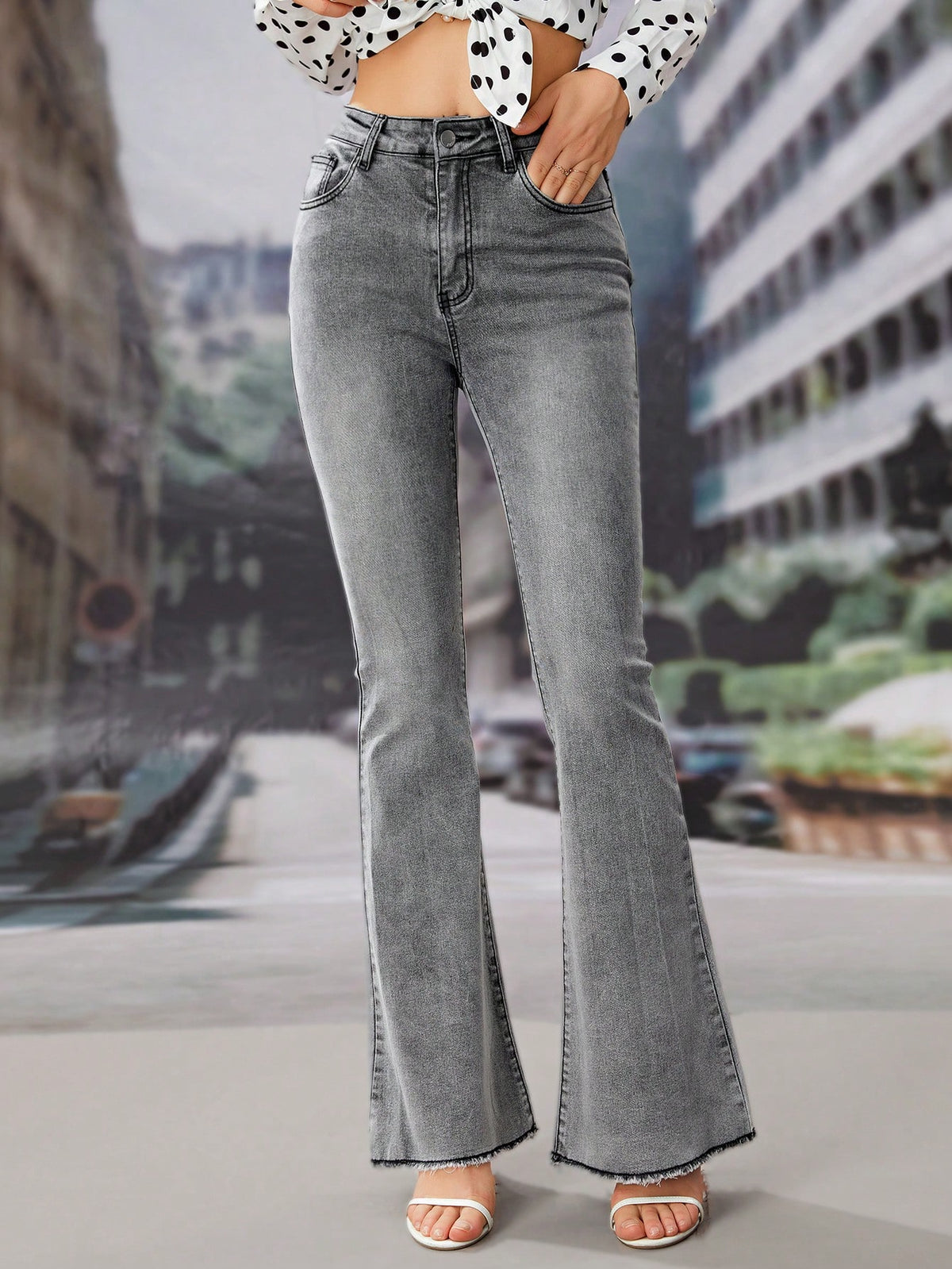Frenchy High-rise Raw Hem Flare Jeans