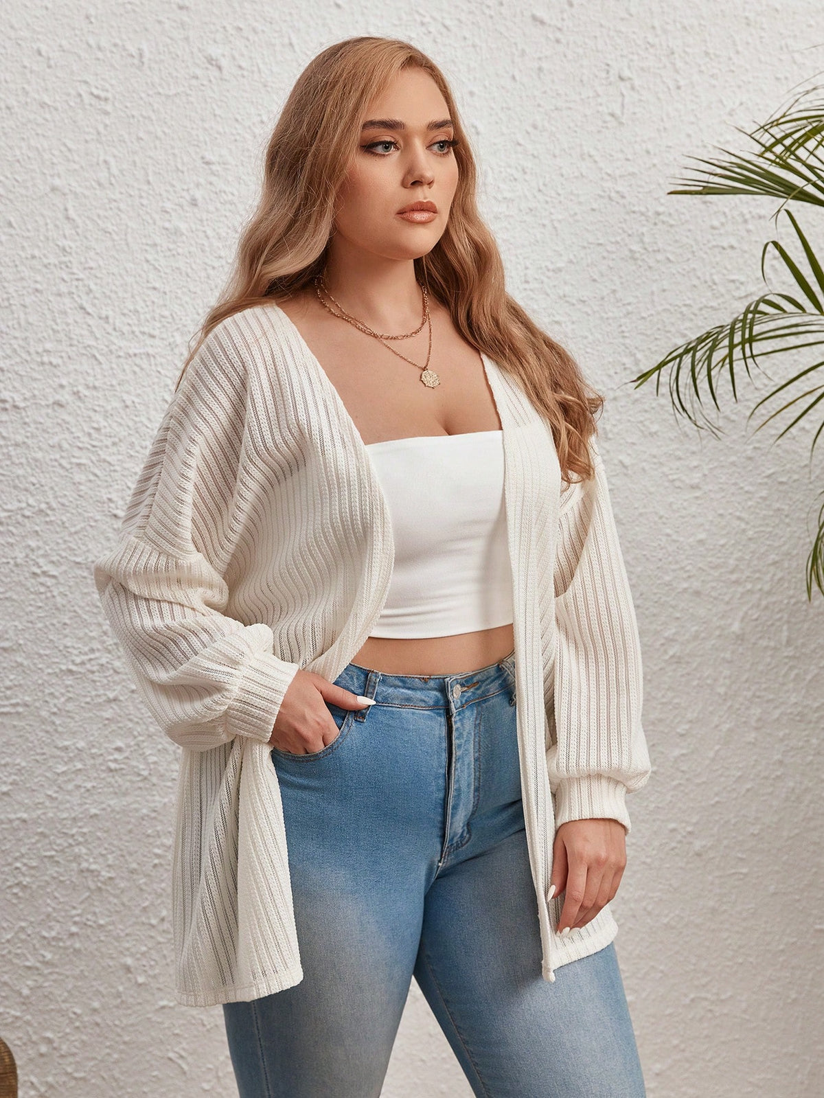 Essnce Plus Drop Shoulder Open Front Coat