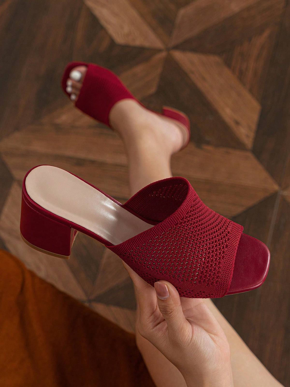Women Minimalist Mule Sandals, Fabric Chunky Heeled Elegant Sandals