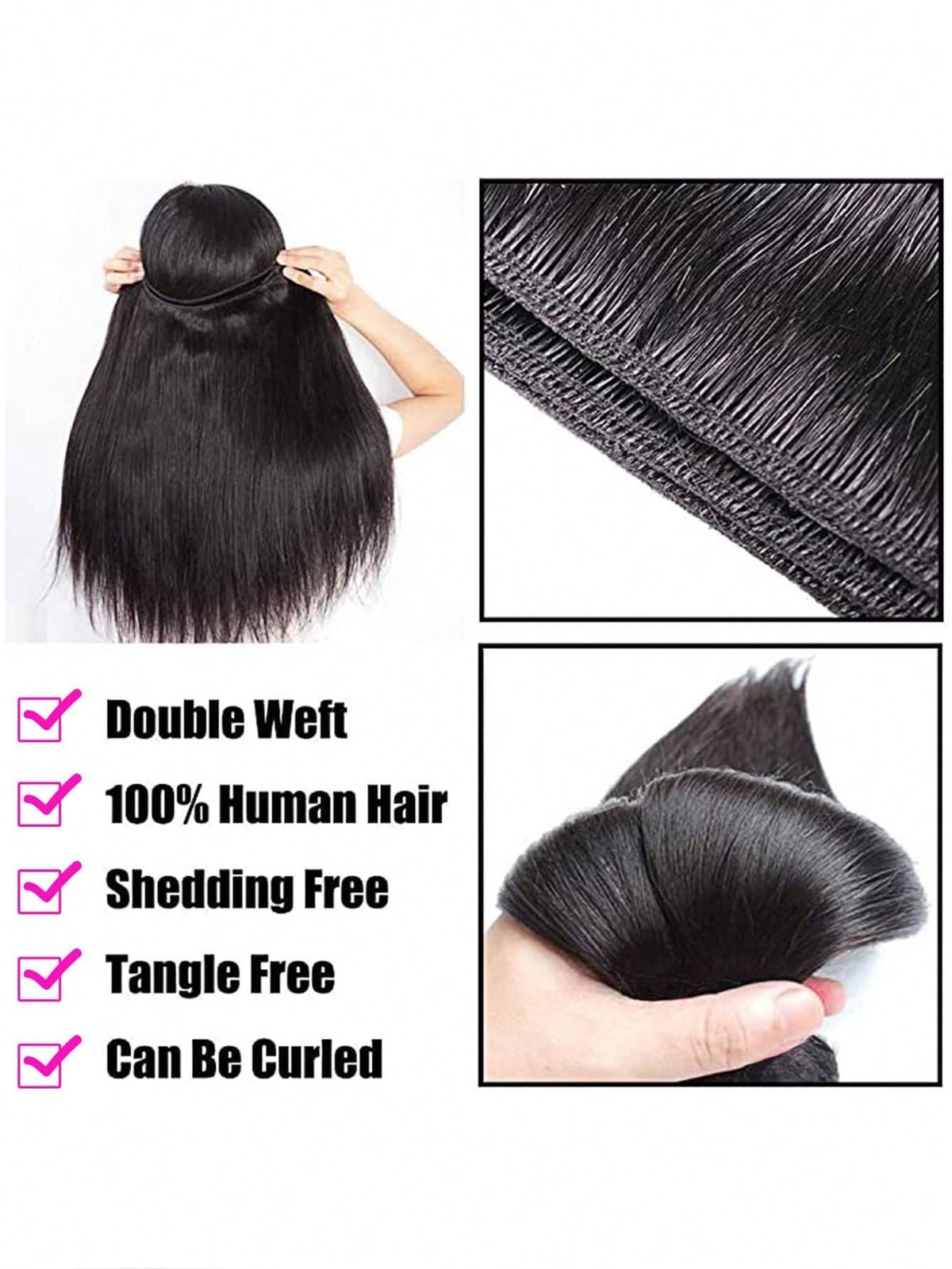 3pcs Straight Human Hair Bundles Virgin Hair Extension 3 Bundles Real Double Weft Hair Weave Cheap Hair Daily Use Natural Black Color