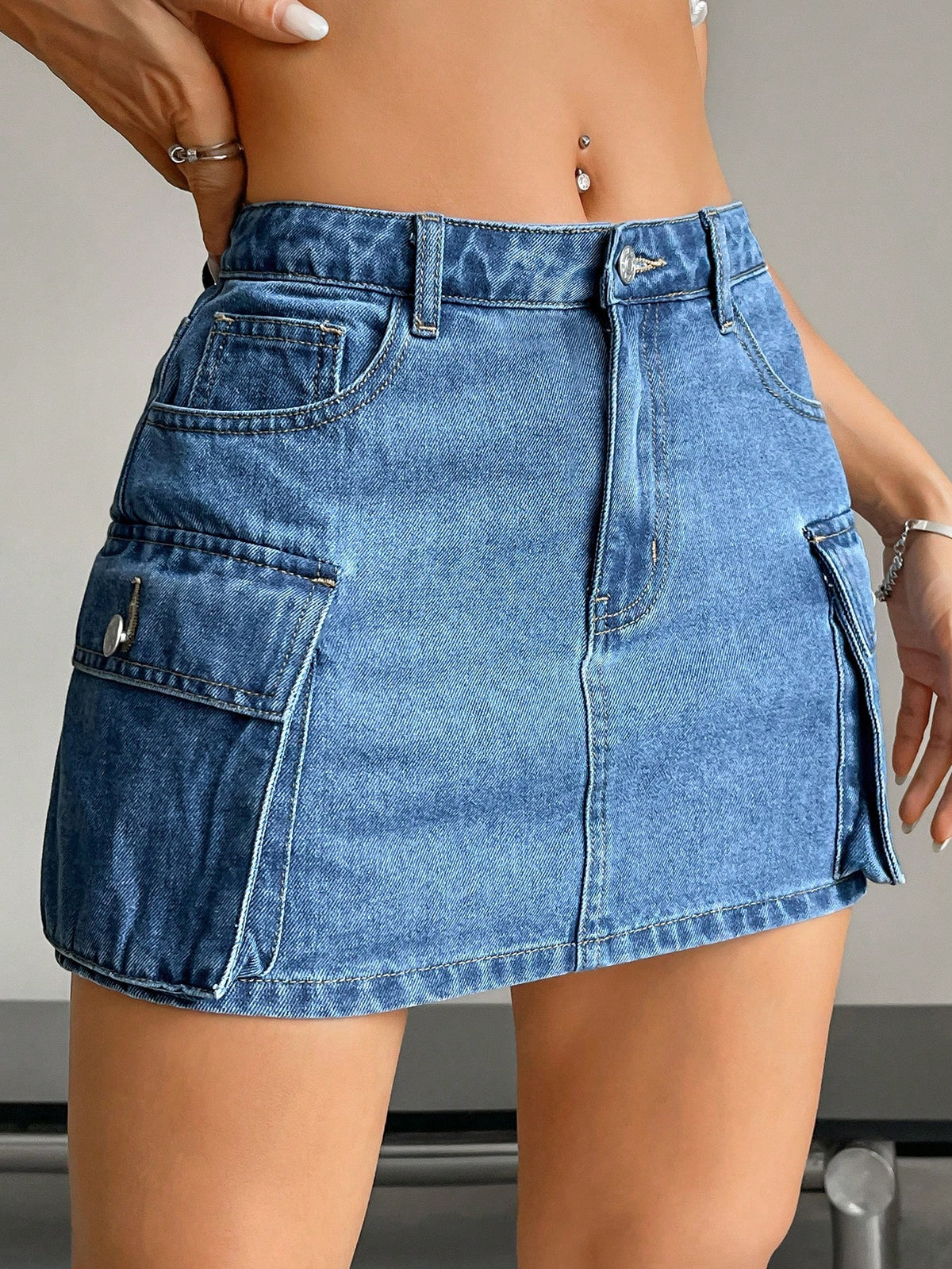 EZwear Flap Pocket Denim Skirt