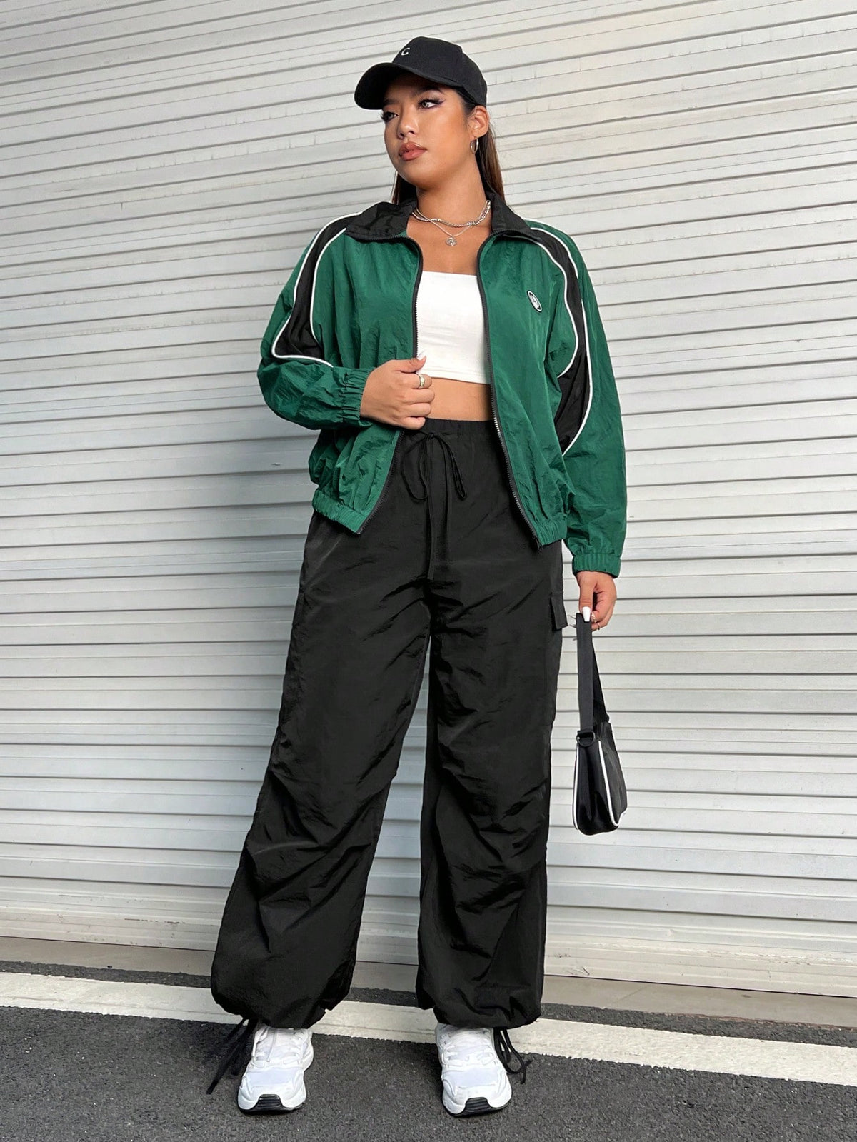 EZwear Plus Colorblock Letter Patched Contrast Piping Jacket