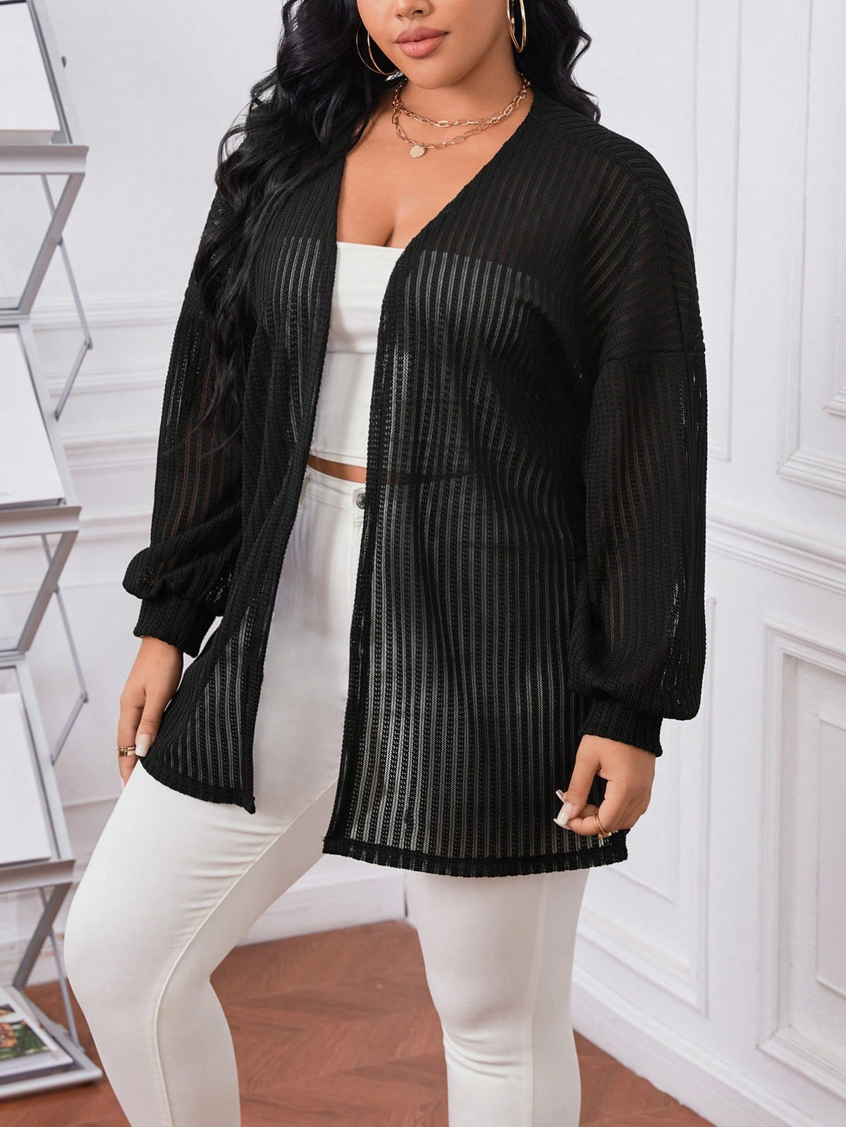 Essnce Plus Drop Shoulder Open Front Coat