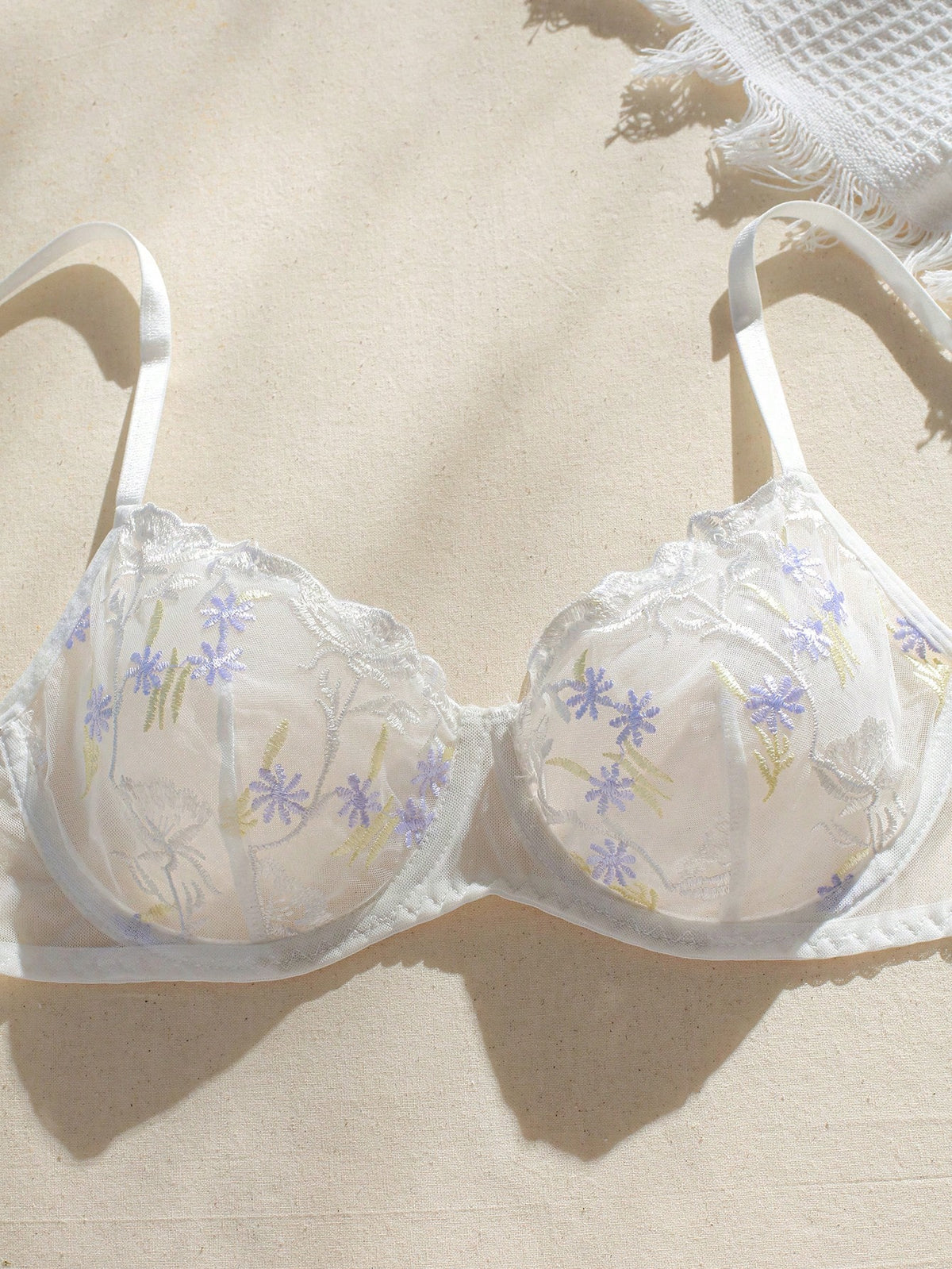 Floral Embroidery Mesh Underwire Lingerie Set