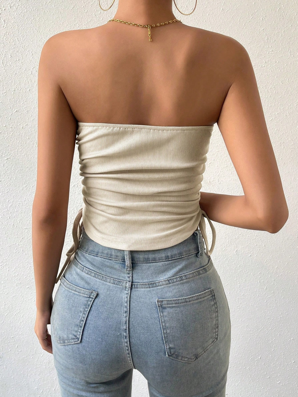 Essnce Drawstring Side Curved Hem Tube Top