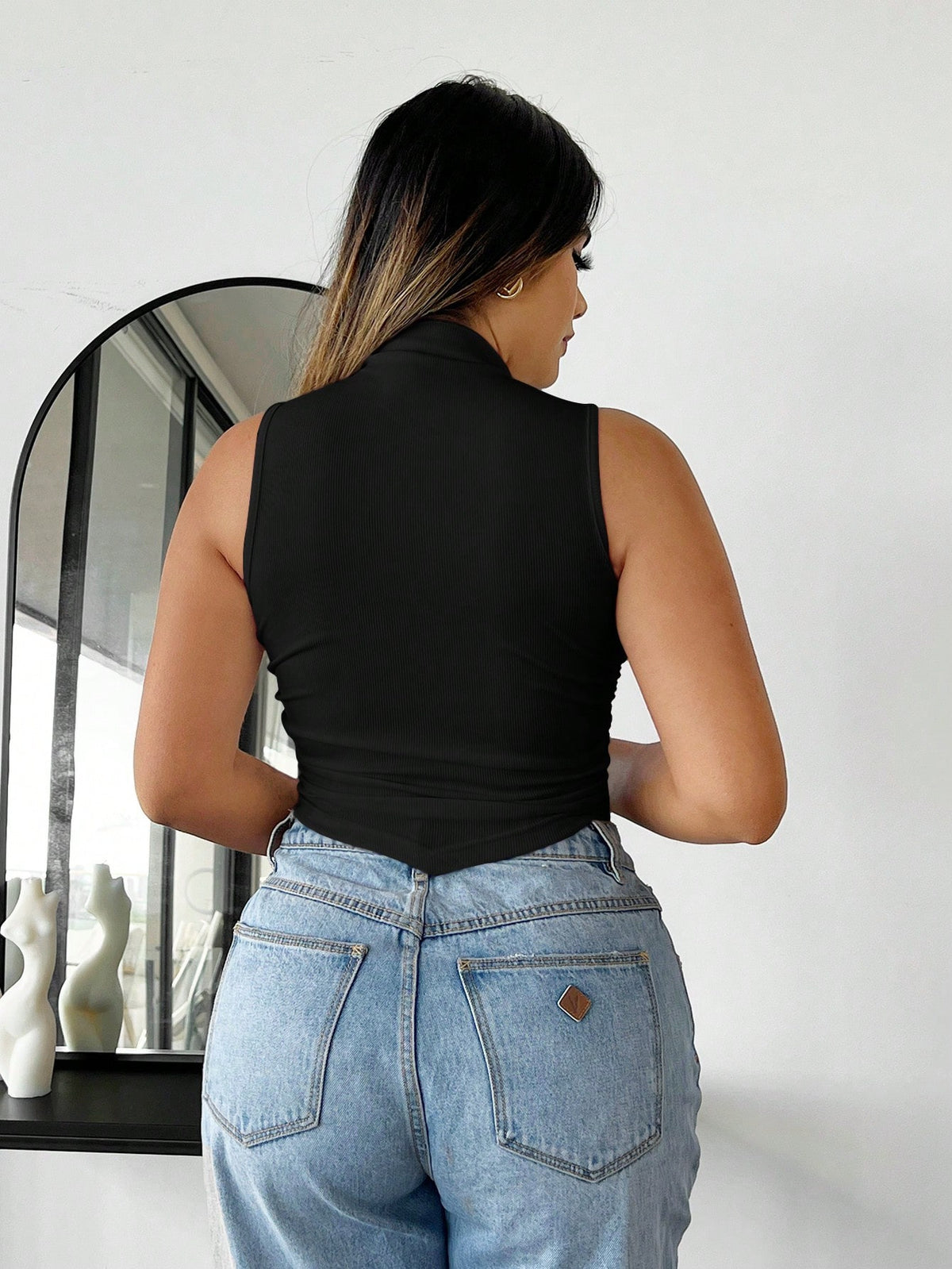 SXY Mock Neck Asymmetrical Hem Tank Top