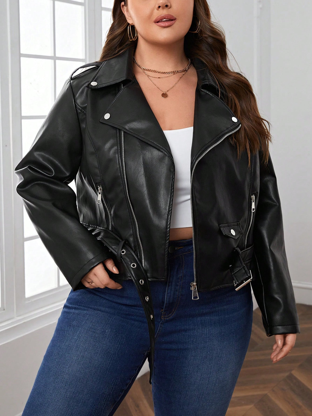 Essnce Plus Zip Up Patent Moto Jacket
