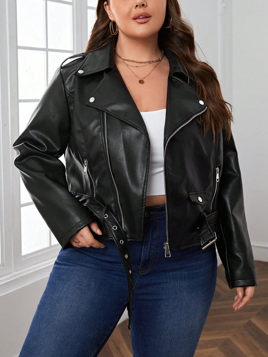 Essnce Plus Zip Up Patent Moto Jacket
