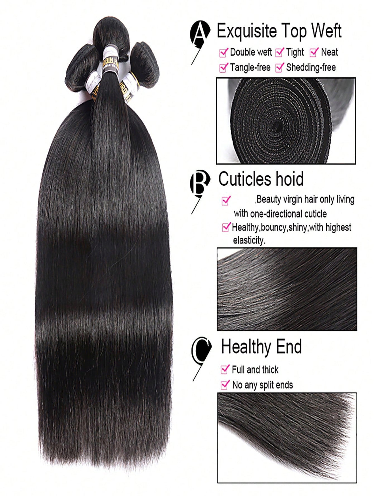 3pcs Straight Bundles With 13 X 4 Lace Frontal Natural Black Virgin Human Hair Hair Extension Human Hair Bundles Extension 30 Inch