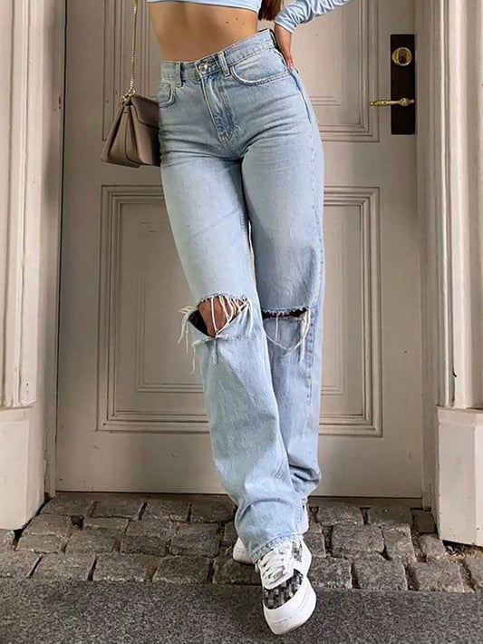 Ripped Straight Leg Jeans