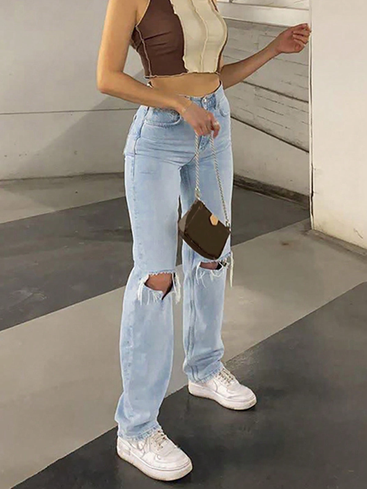 Ripped Straight Leg Jeans