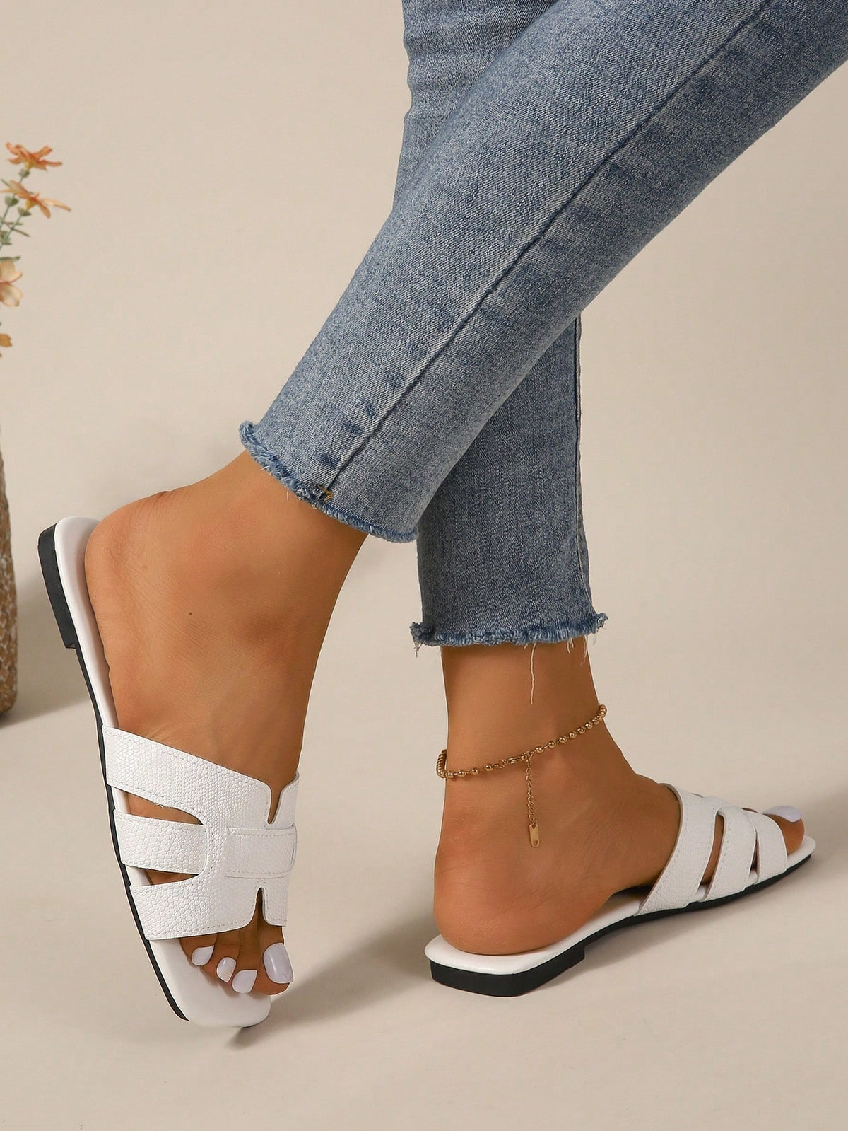 Women Black Snakeskin Embossed Slide Sandals, Elegant Open Toe Sandals