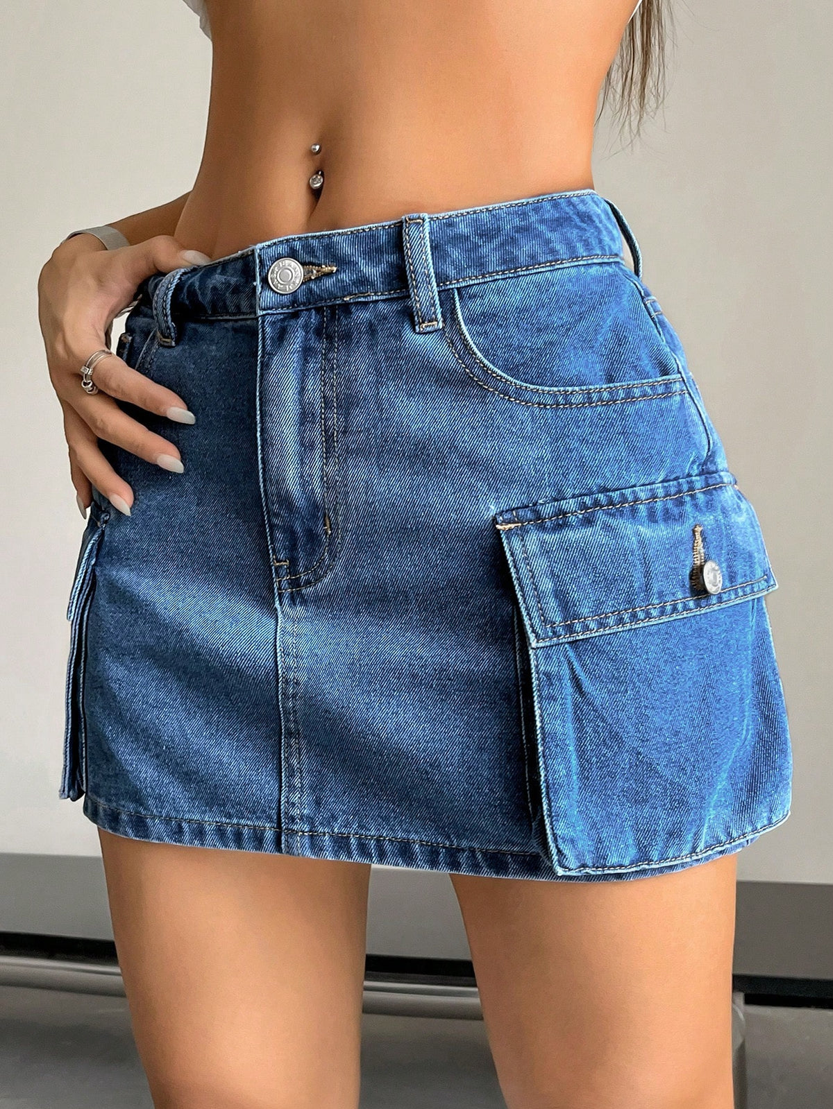 EZwear Flap Pocket Denim Skirt
