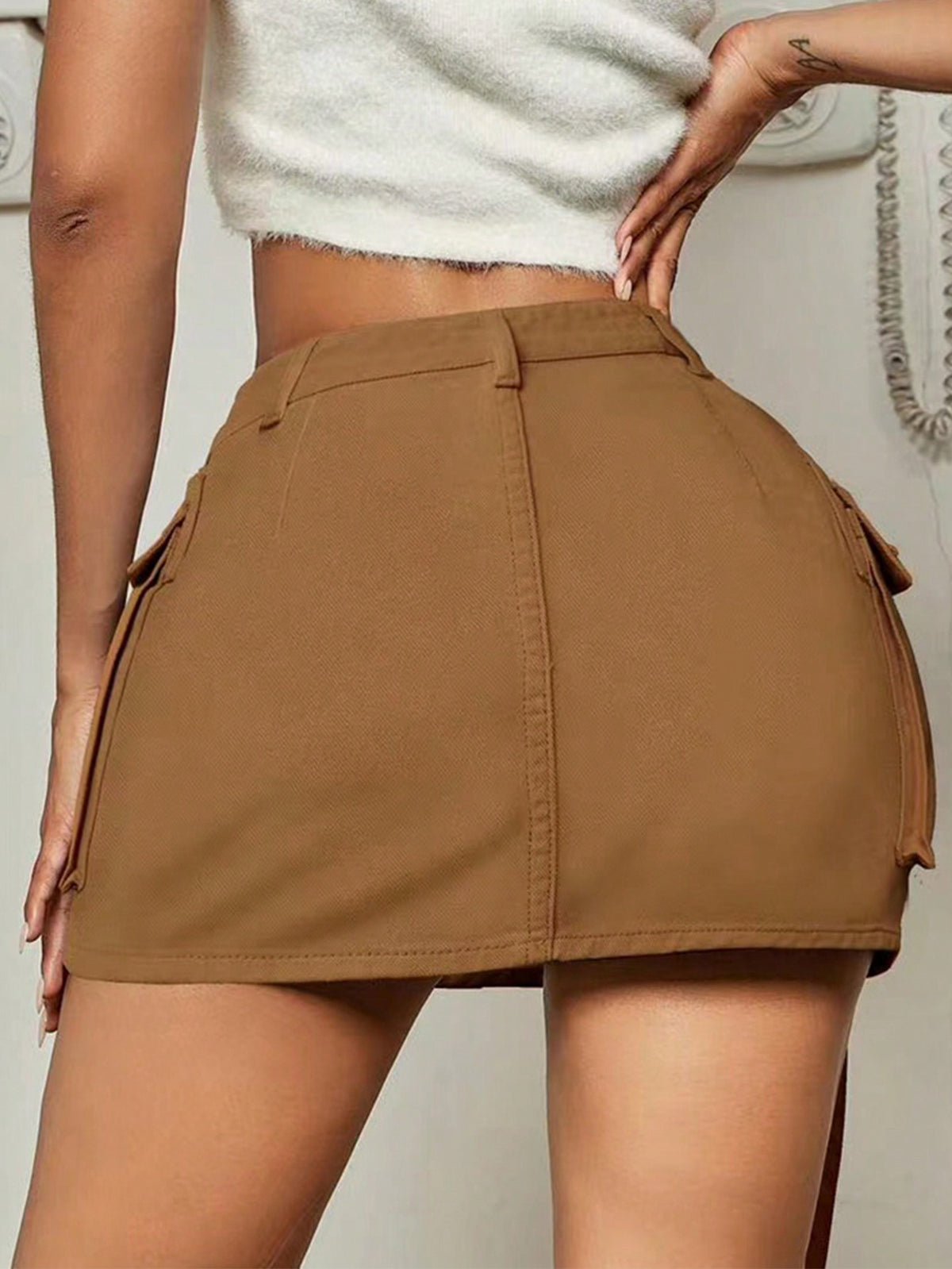 Flap Pocket Denim Skirt