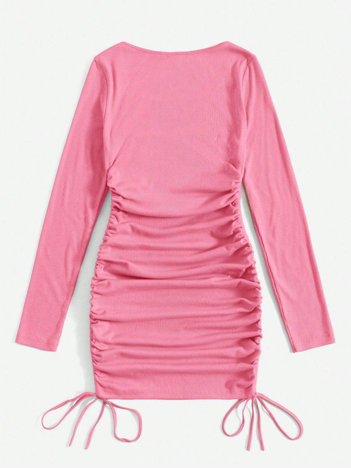 EZwear Scoop Neck Drawstring Side Bodycon Dress