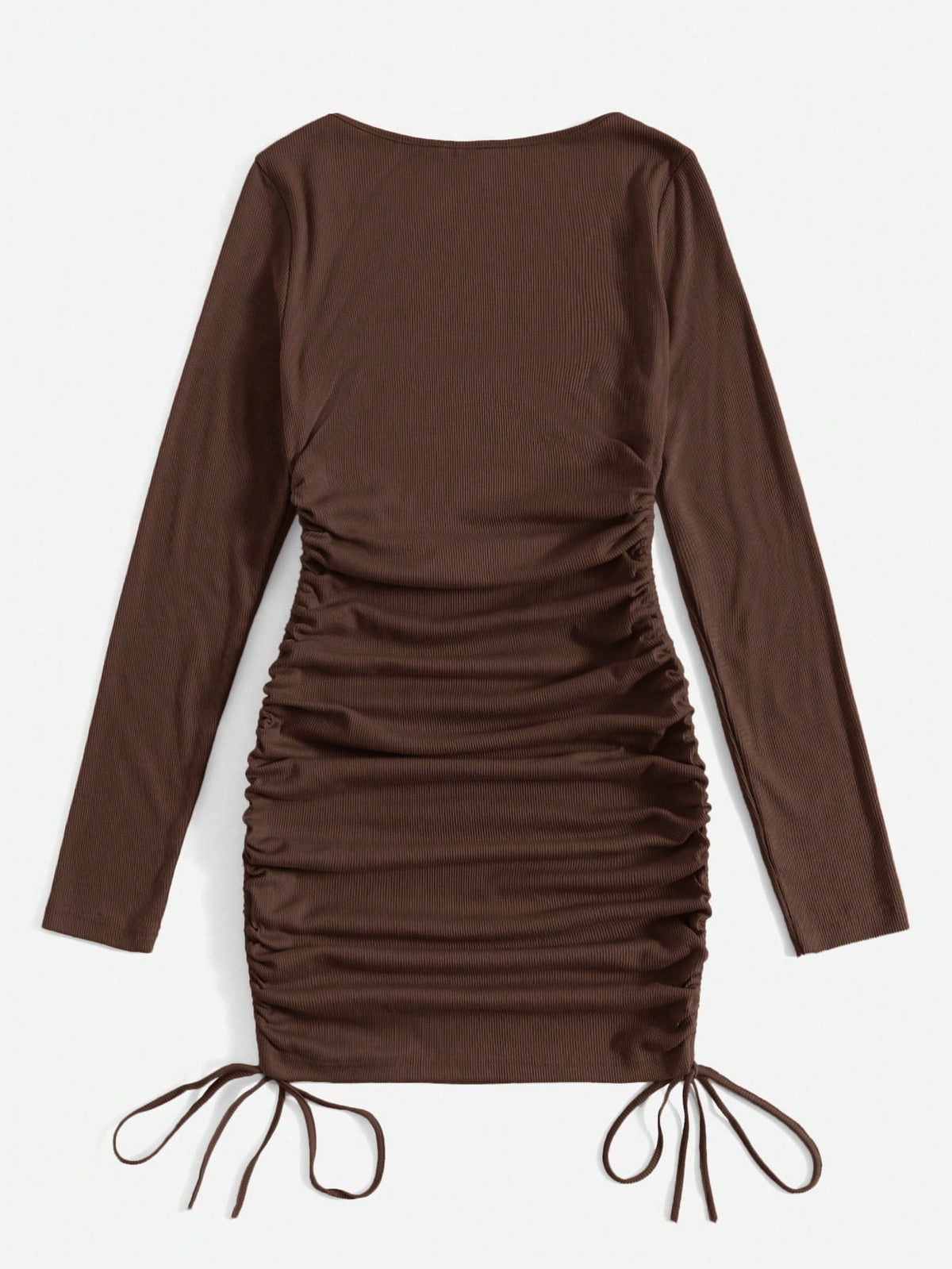 EZwear Scoop Neck Drawstring Side Bodycon Dress