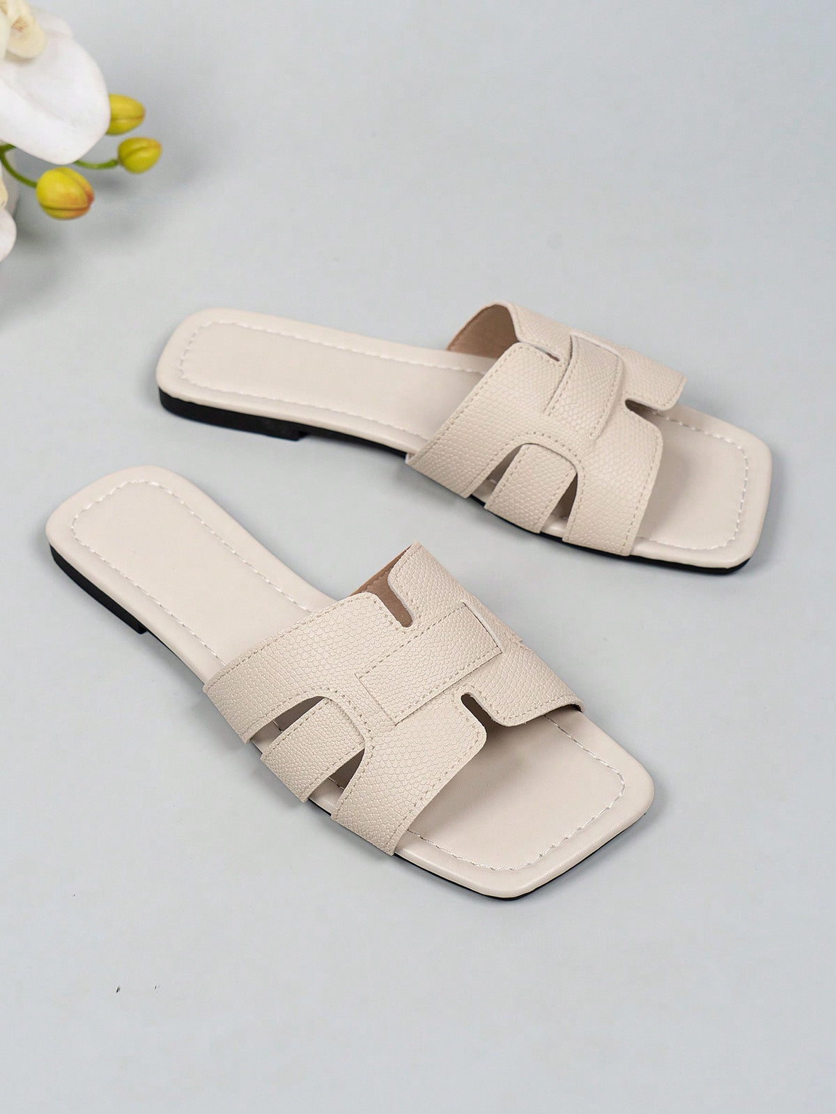 Women Black Snakeskin Embossed Slide Sandals, Elegant Open Toe Sandals