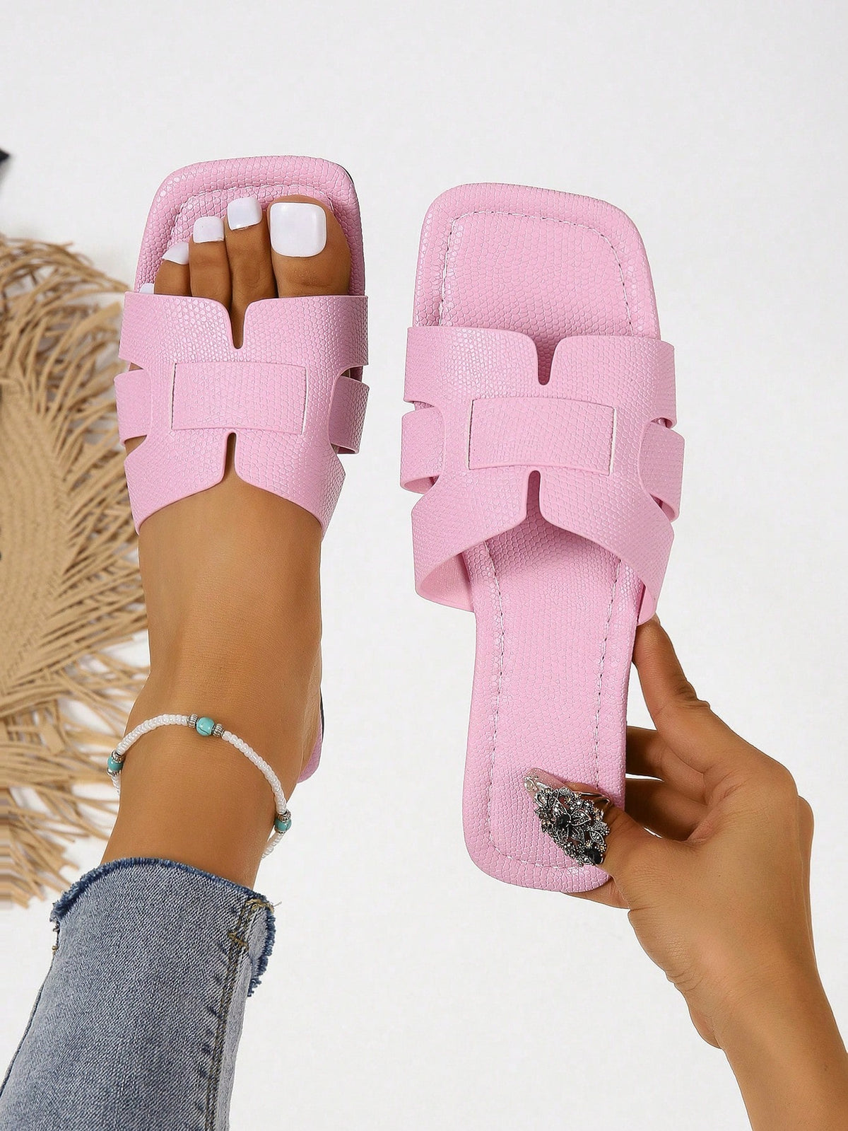 Women Black Snakeskin Embossed Slide Sandals, Elegant Open Toe Sandals