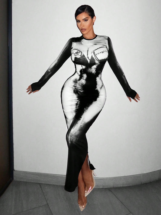 SXY Figure Graphic Bodycon Dress