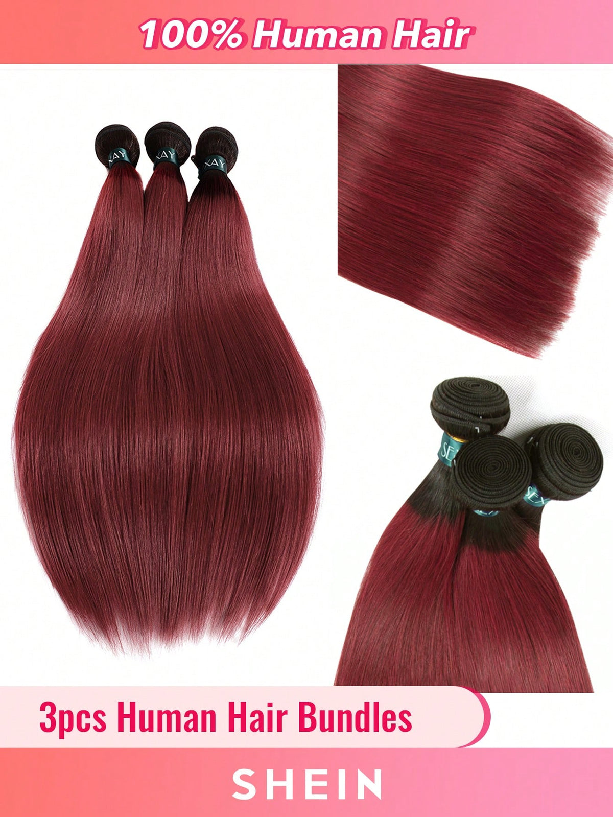 3Pcs Human Virgin Hair Bundles #350 Ombre Ginger Orange 3 Bundles Hair Extension for Women