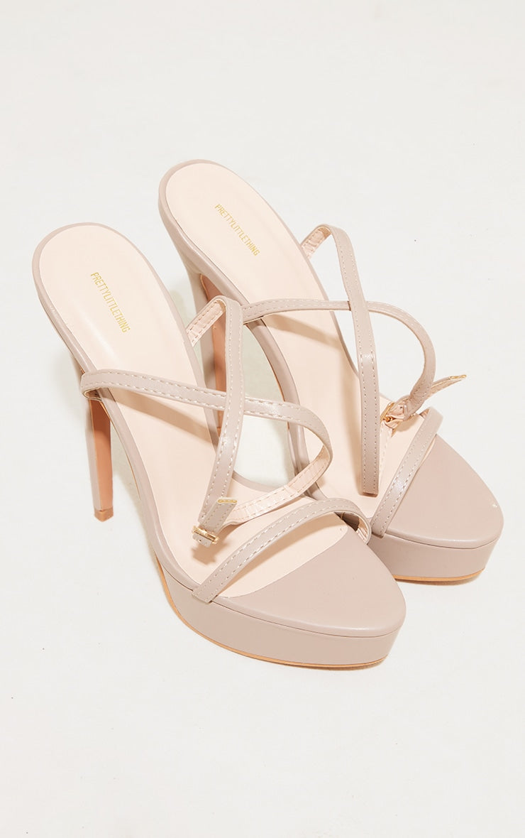 Sand PU Platform Strappy High Heels